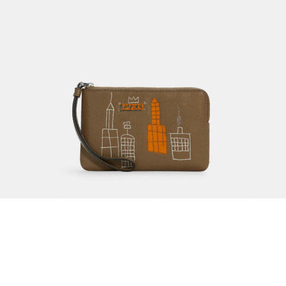 Coach Handbags - COACH WOMENS X Jean Michel Basquiat Corner Zip Wristlet Canvas Leather Beige New